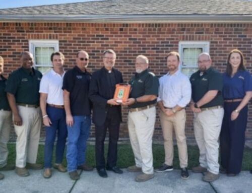 Acadian Ambulance and Youngsville Fire Department donate AED to St. Anne Catholic Church
